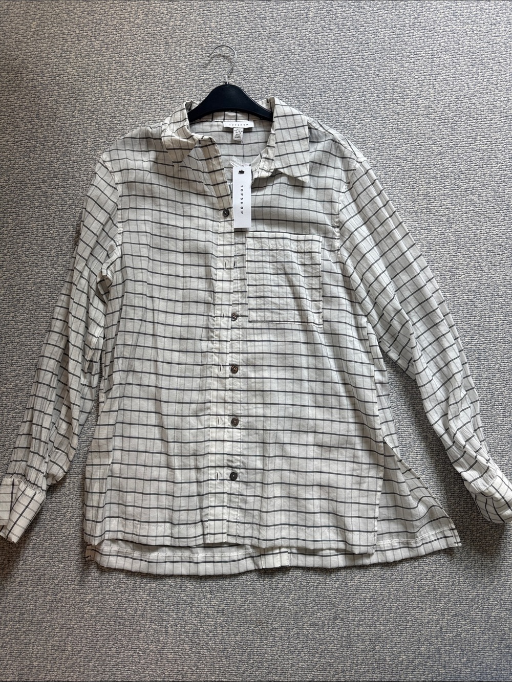 Topshop Cream Plaid Button-Down Shirt